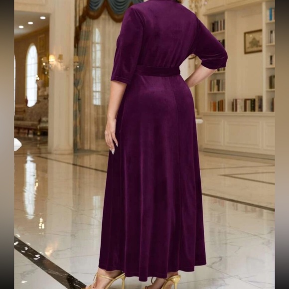 Plum Crushed Velvet Textured Long Dress 4X Wedding Guest - Picture 7 of 7